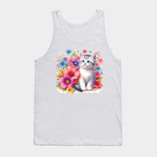 A cat decorated with beautiful colorful flowers. Tank Top